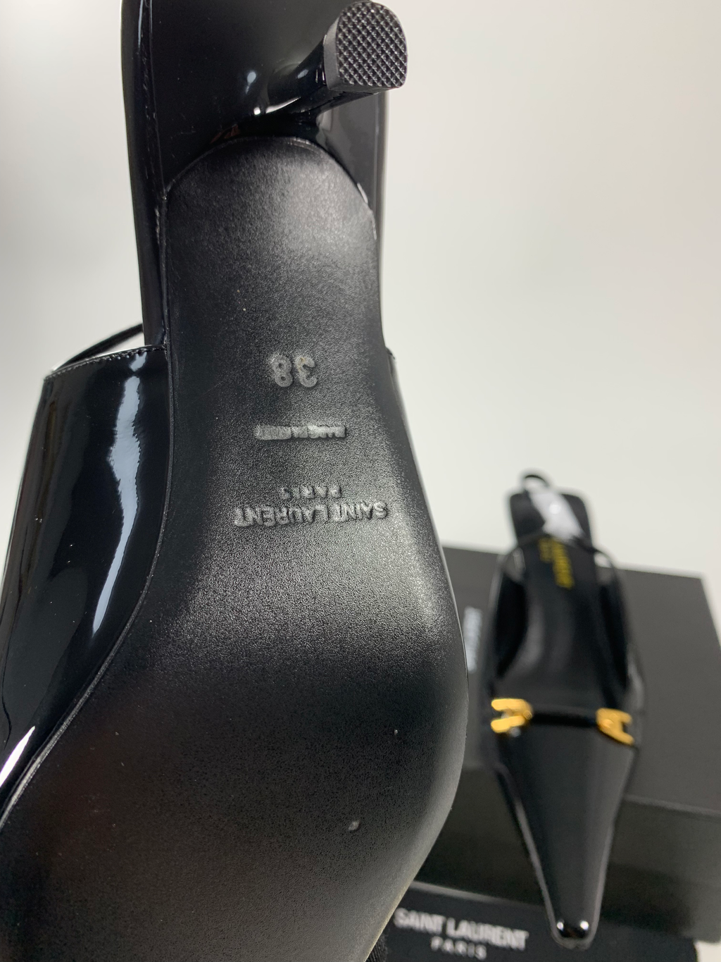 Black YC Slingback Pumps In Patent Leathe