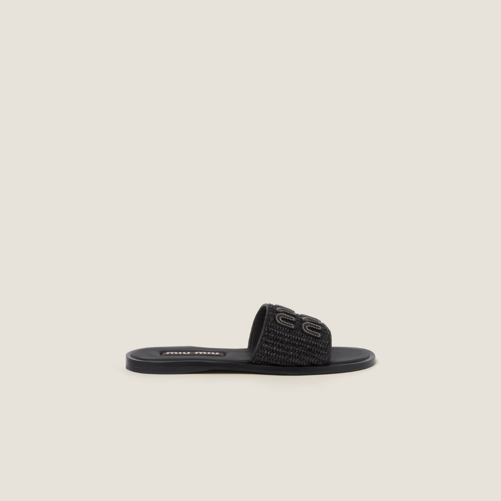 Black Raffia-Effect Mules