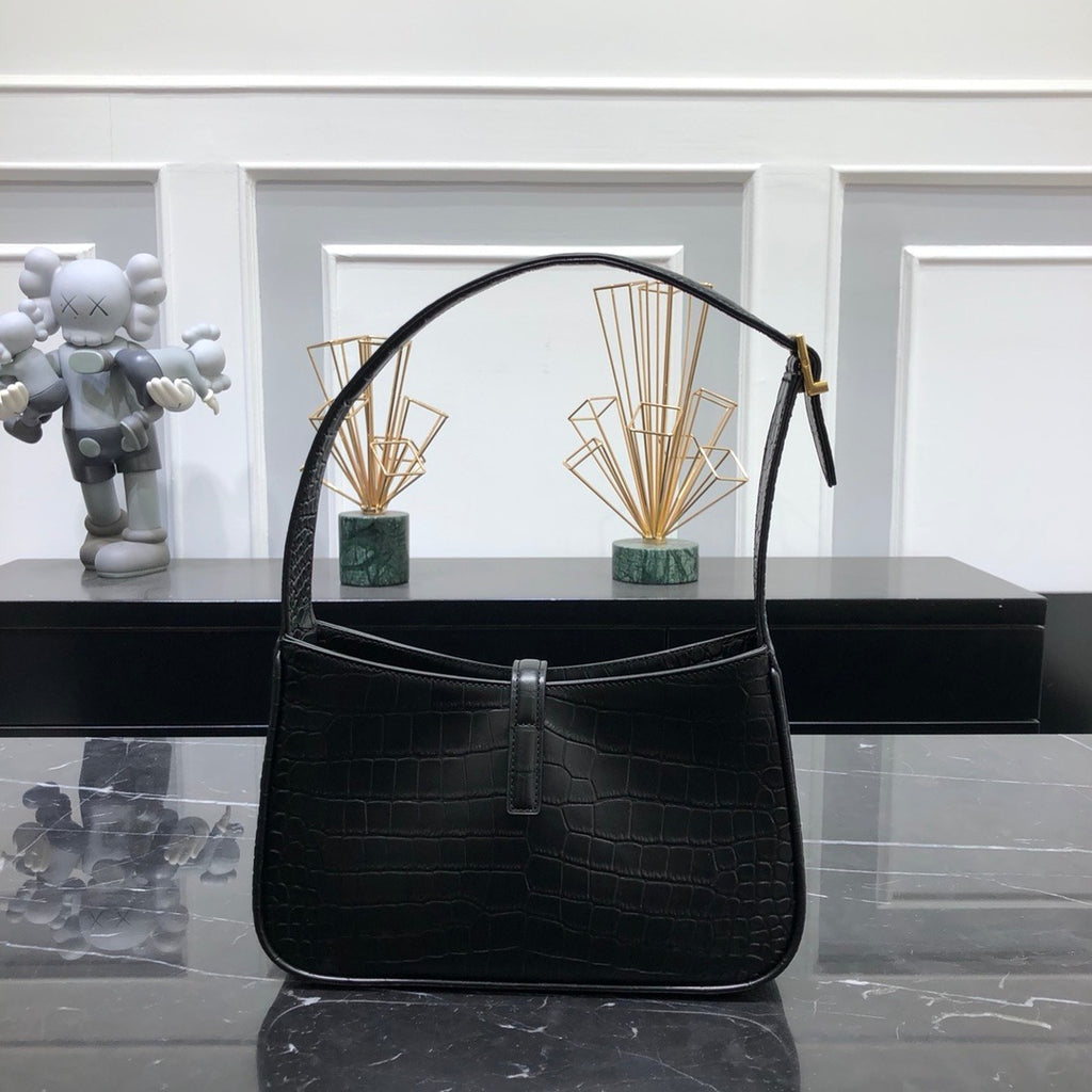 Black crocodile SL leather shoulder bag