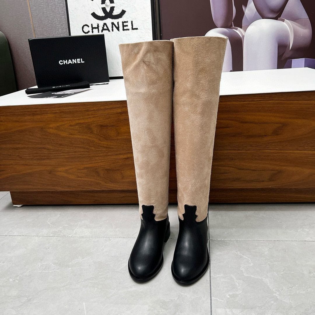 Beige Velvet Thigh Boots