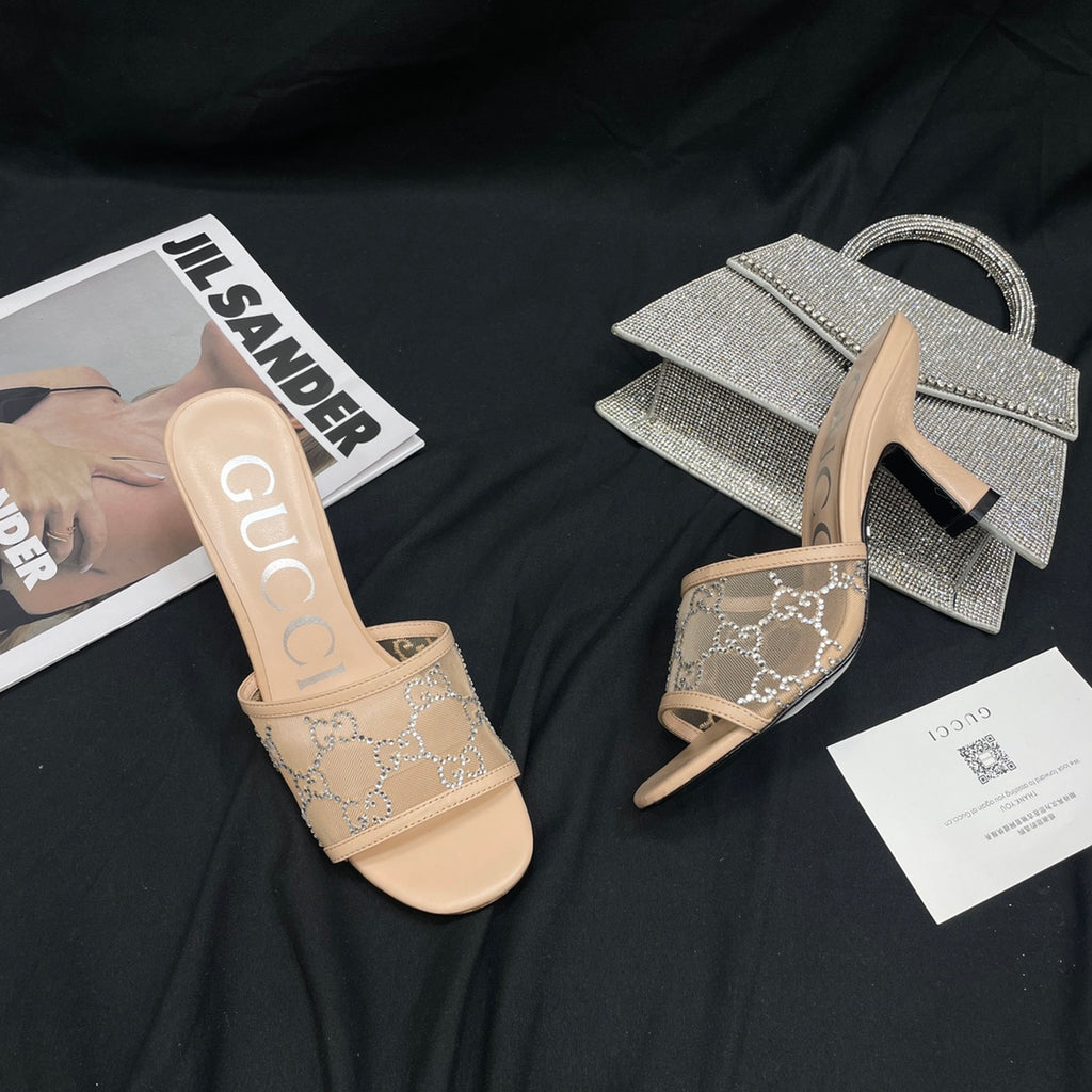 Rose Beige GG Mid-Heel Slide Sandal