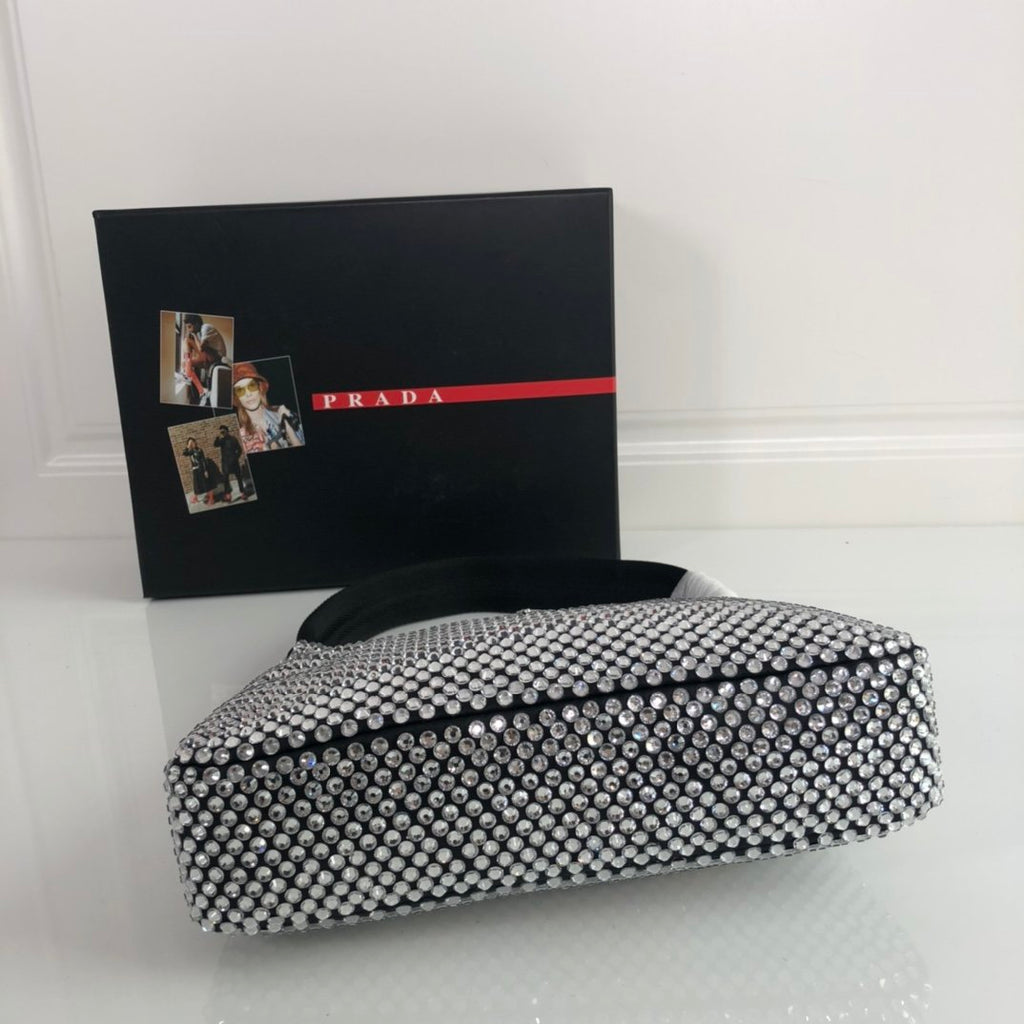 Black satin mini-bag with crystal