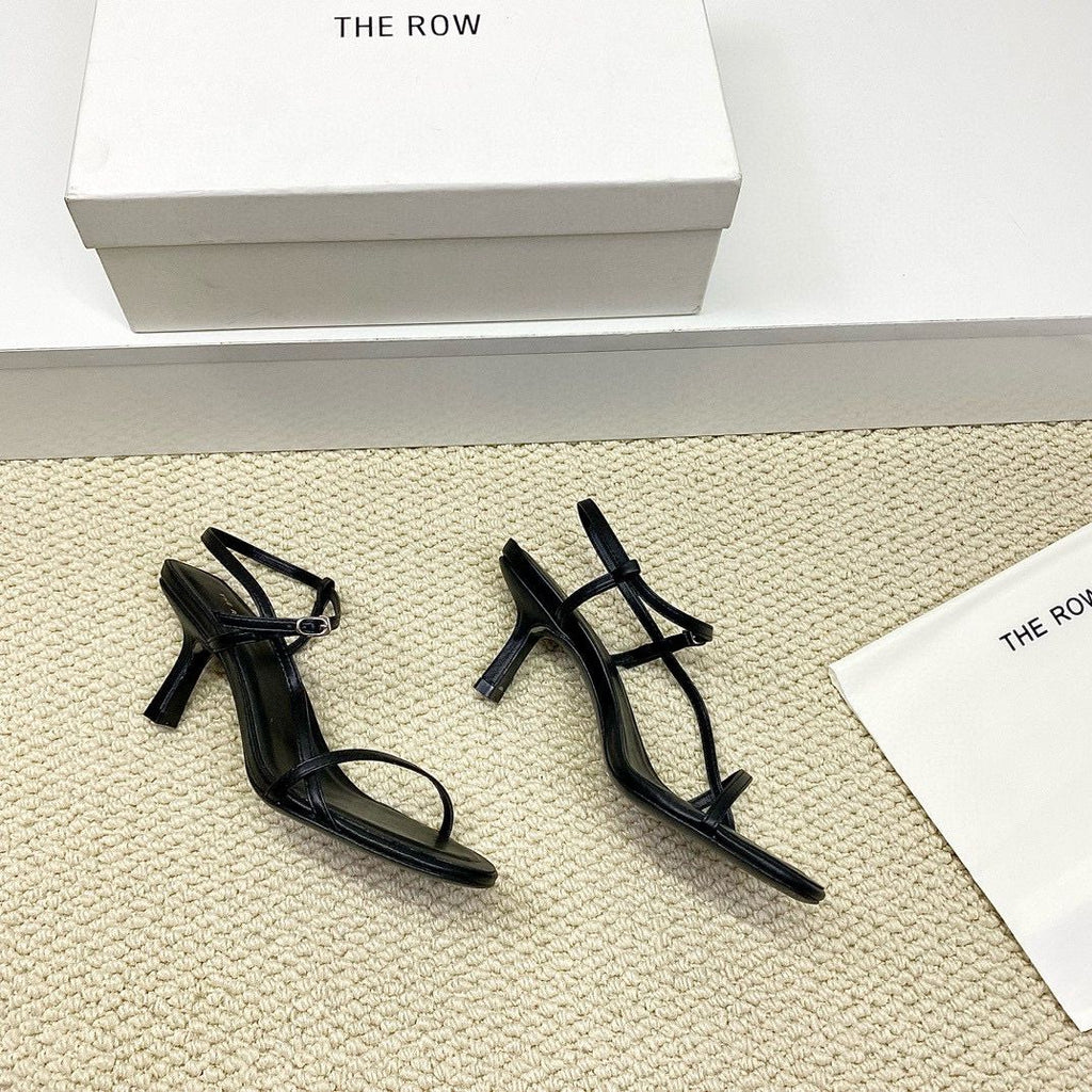 Black Bare Leather Sandals