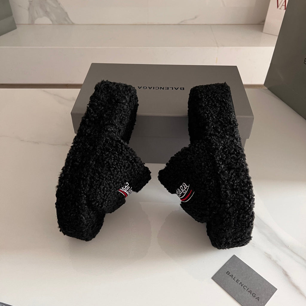 Black Furry Platform Sandal