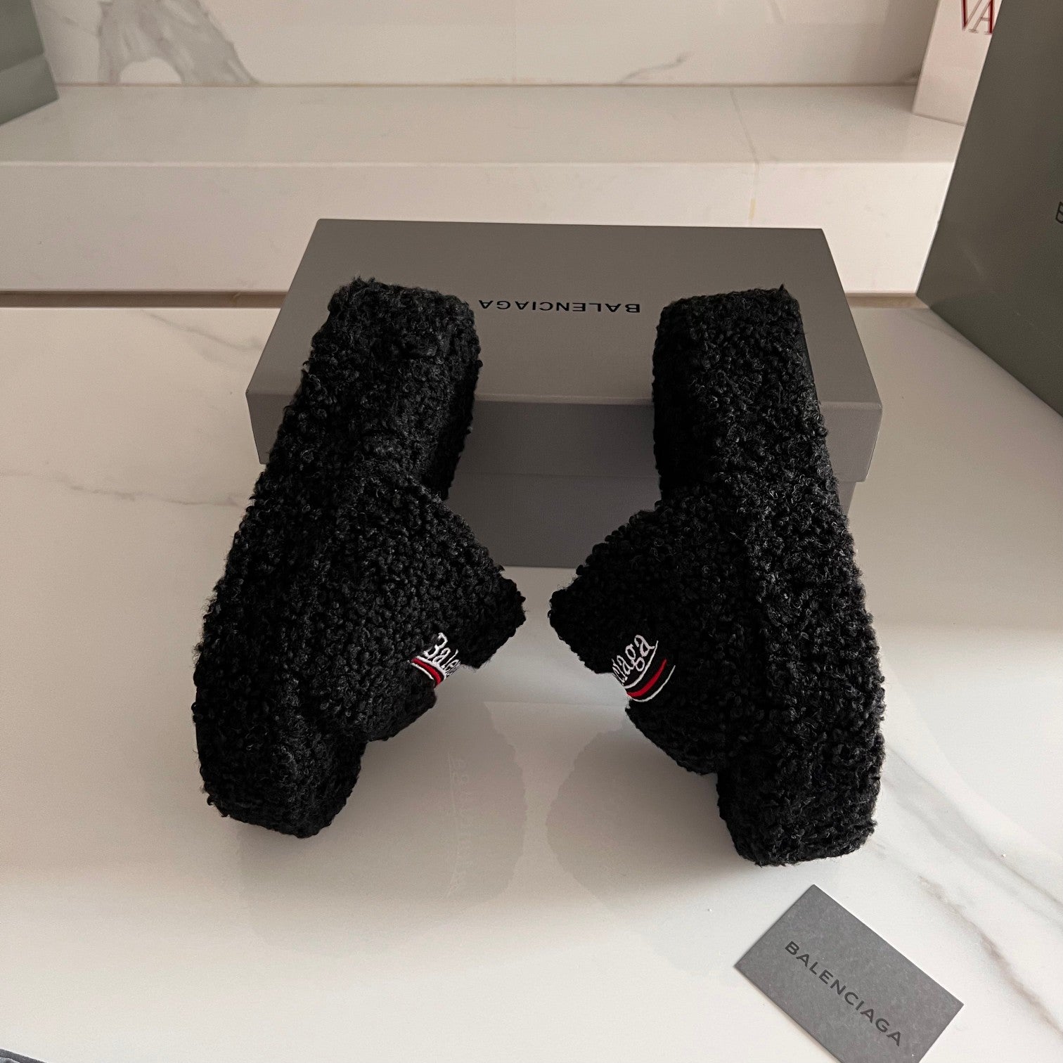 Black Furry Platform Sandal
