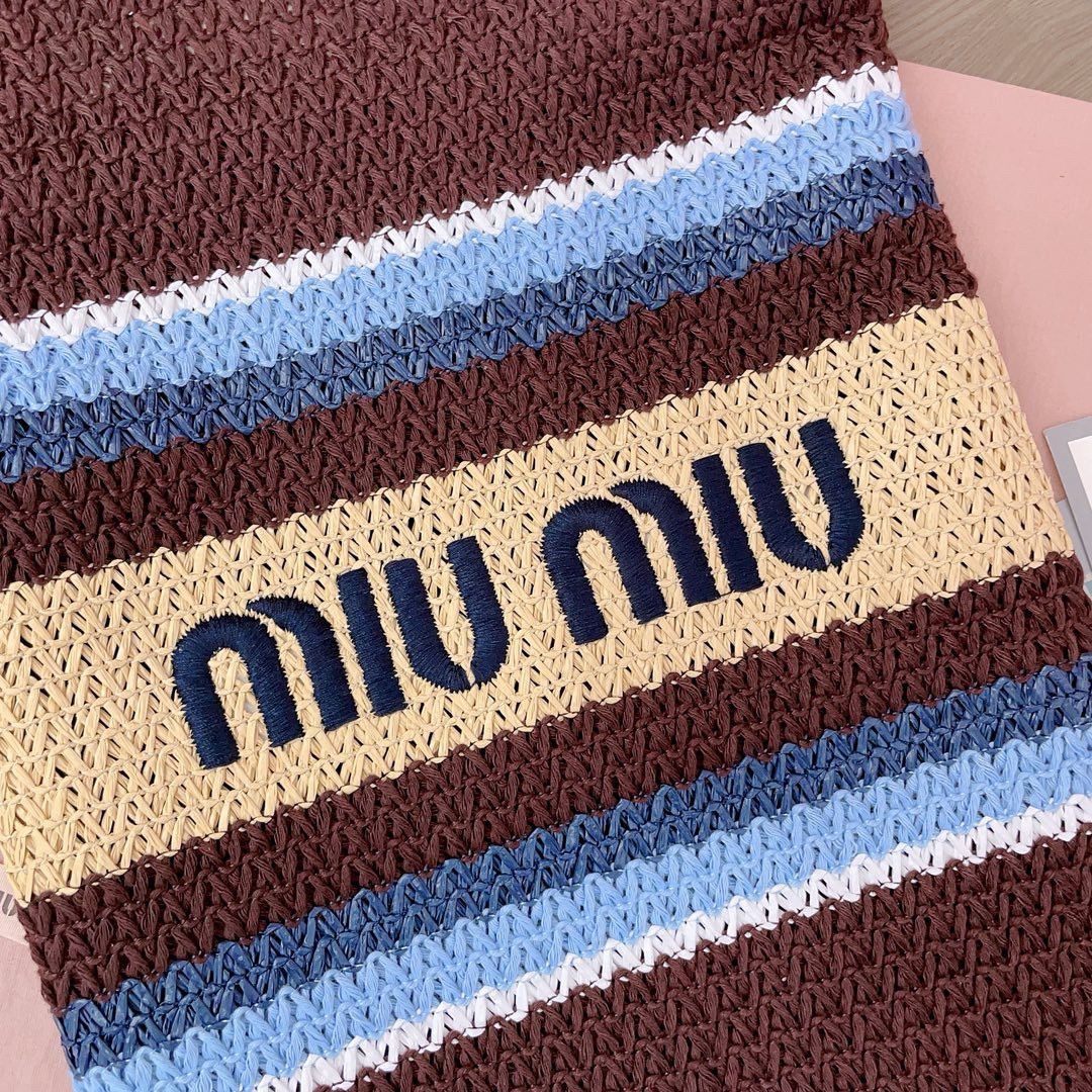 Cocoa Brown/Celeste/Natural Raffia-Effect Woven Tote Bag