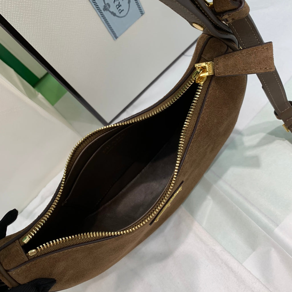 Cocoa Brown Arqué Suede Shoulder Bag