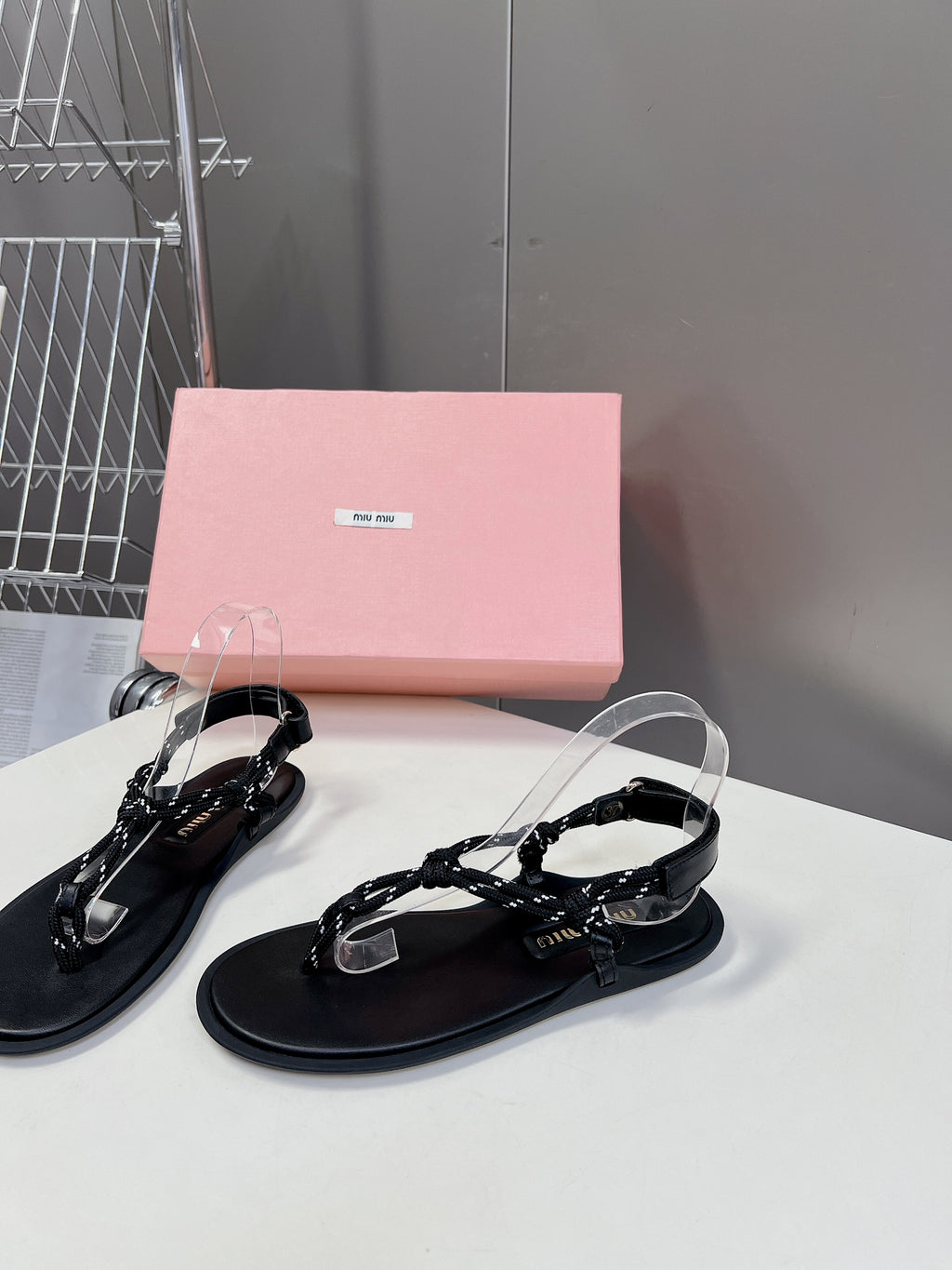 Black Riviere Cord & Leather Sandals