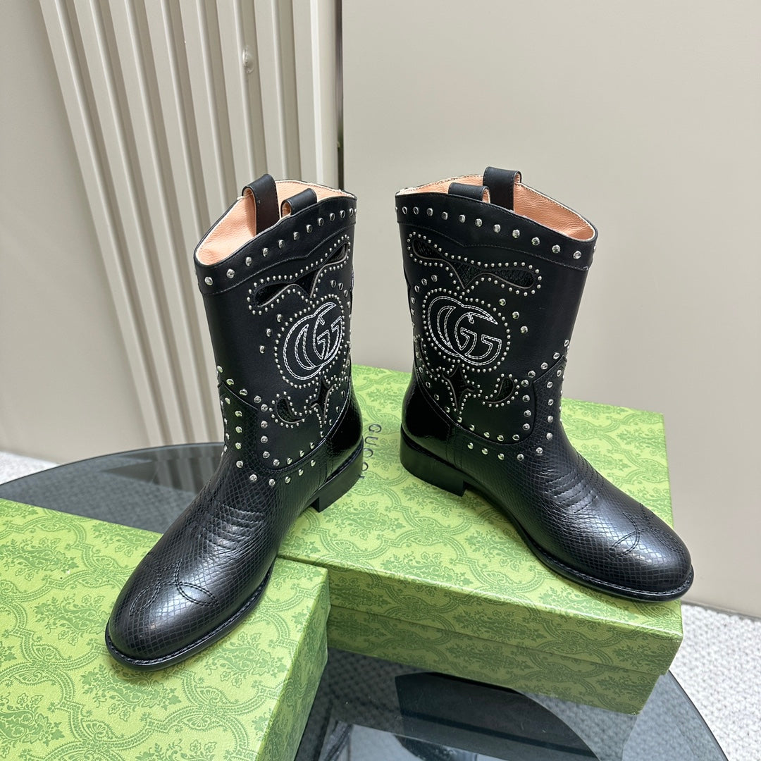 Black Boot With Double G & Studs