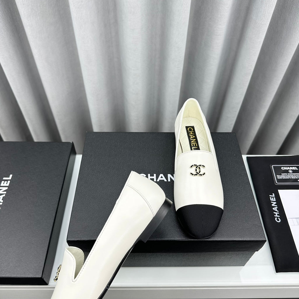 White & Black CC Moccasins