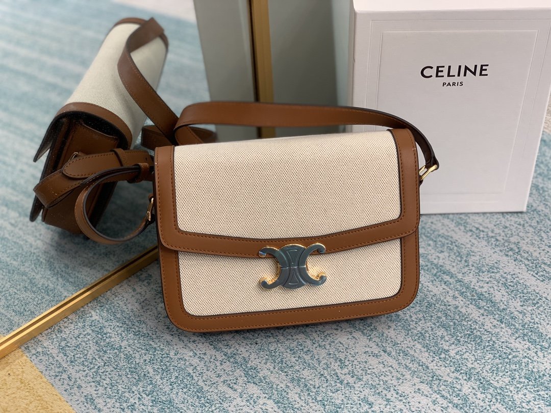 Tan & white medium triomphe bag