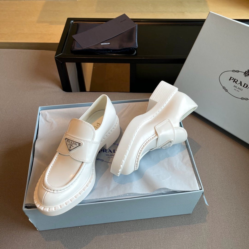 White brushed leather loafers