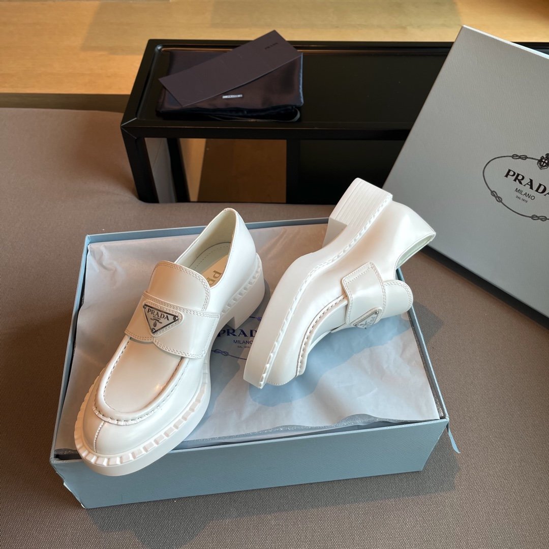 White brushed leather loafers