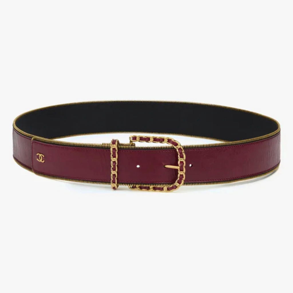 Burgundy & Gold Zipper Belt