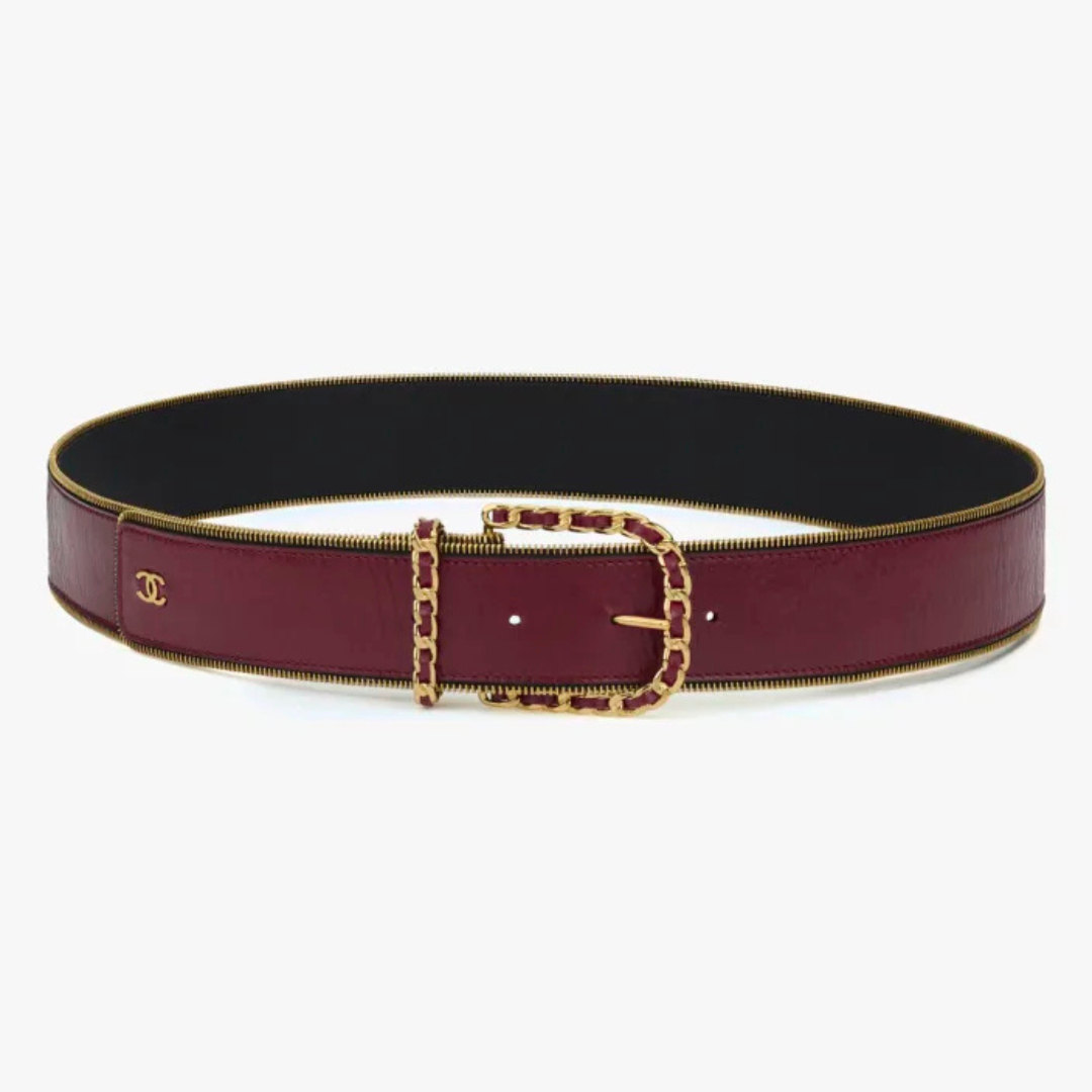Burgundy & Gold Zipper Belt