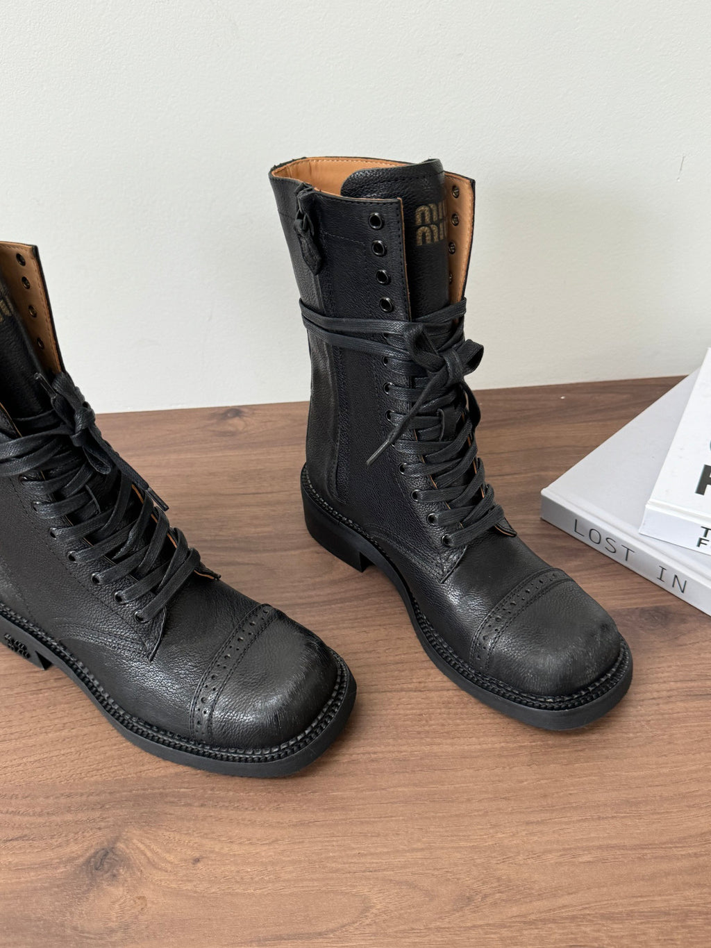 Black Leather Laced Booties