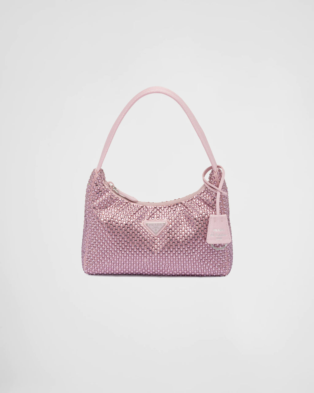 Pink satin mini-bag with crystals