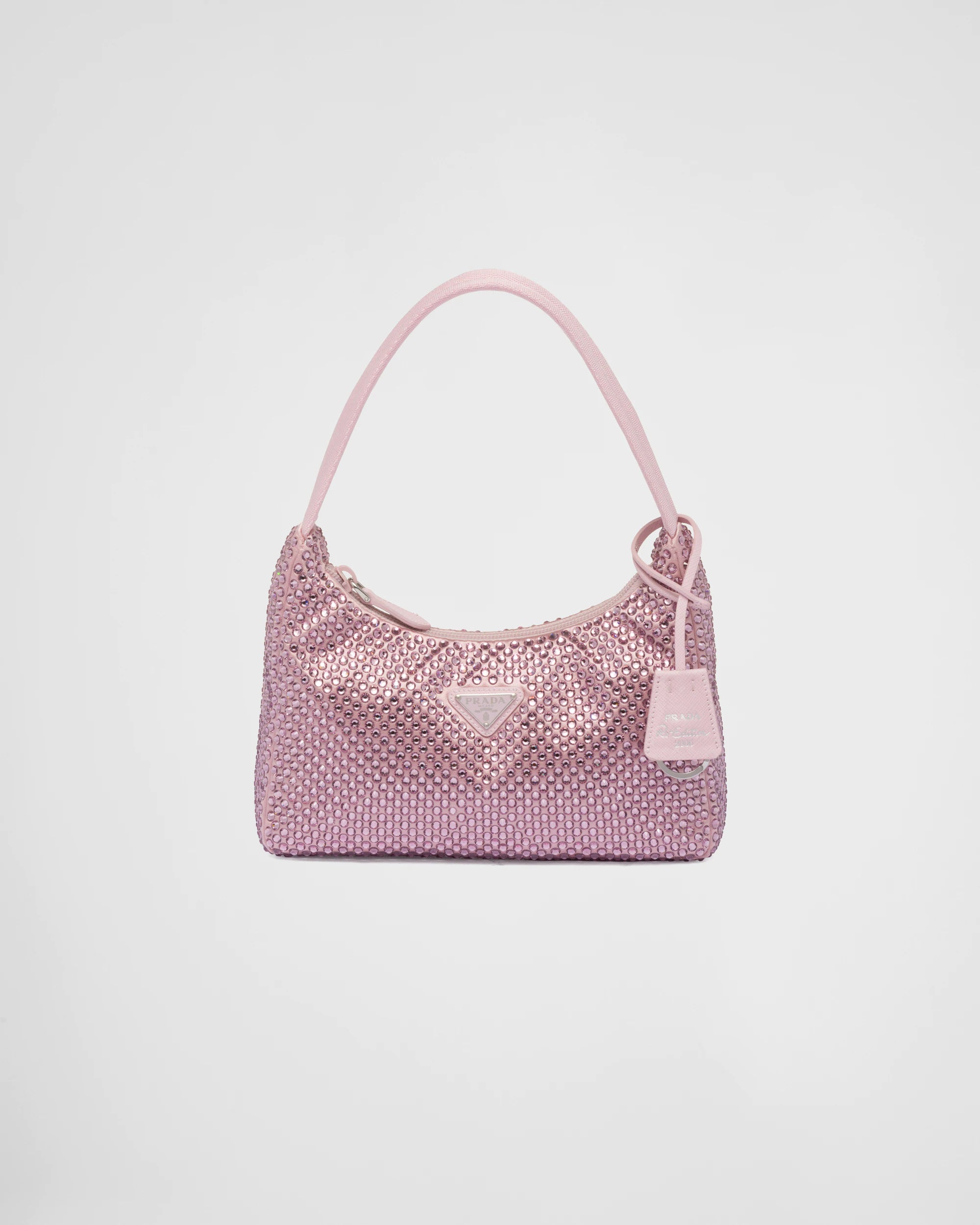 Pink satin mini-bag with crystals