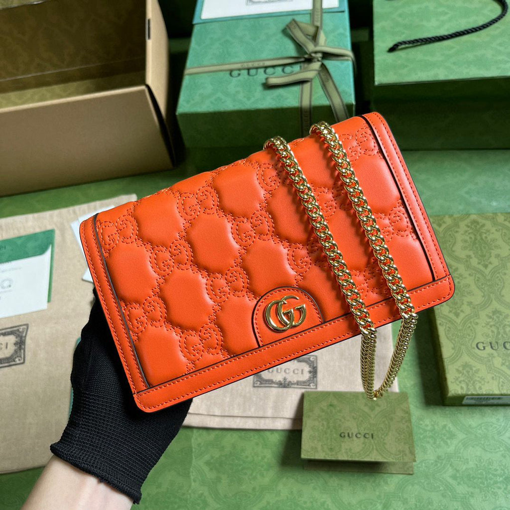 Orange GG Matelassé Chain Wallet