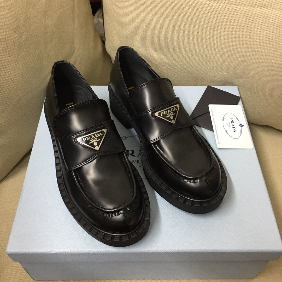 Black brushed leather loafers