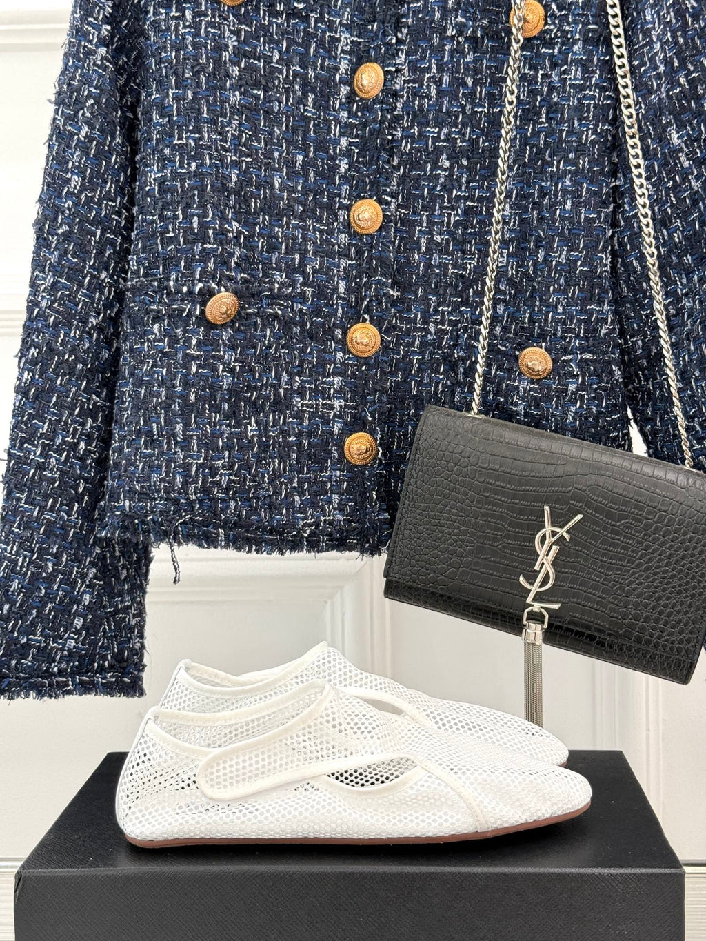 Optic White Slippers In Fishnet