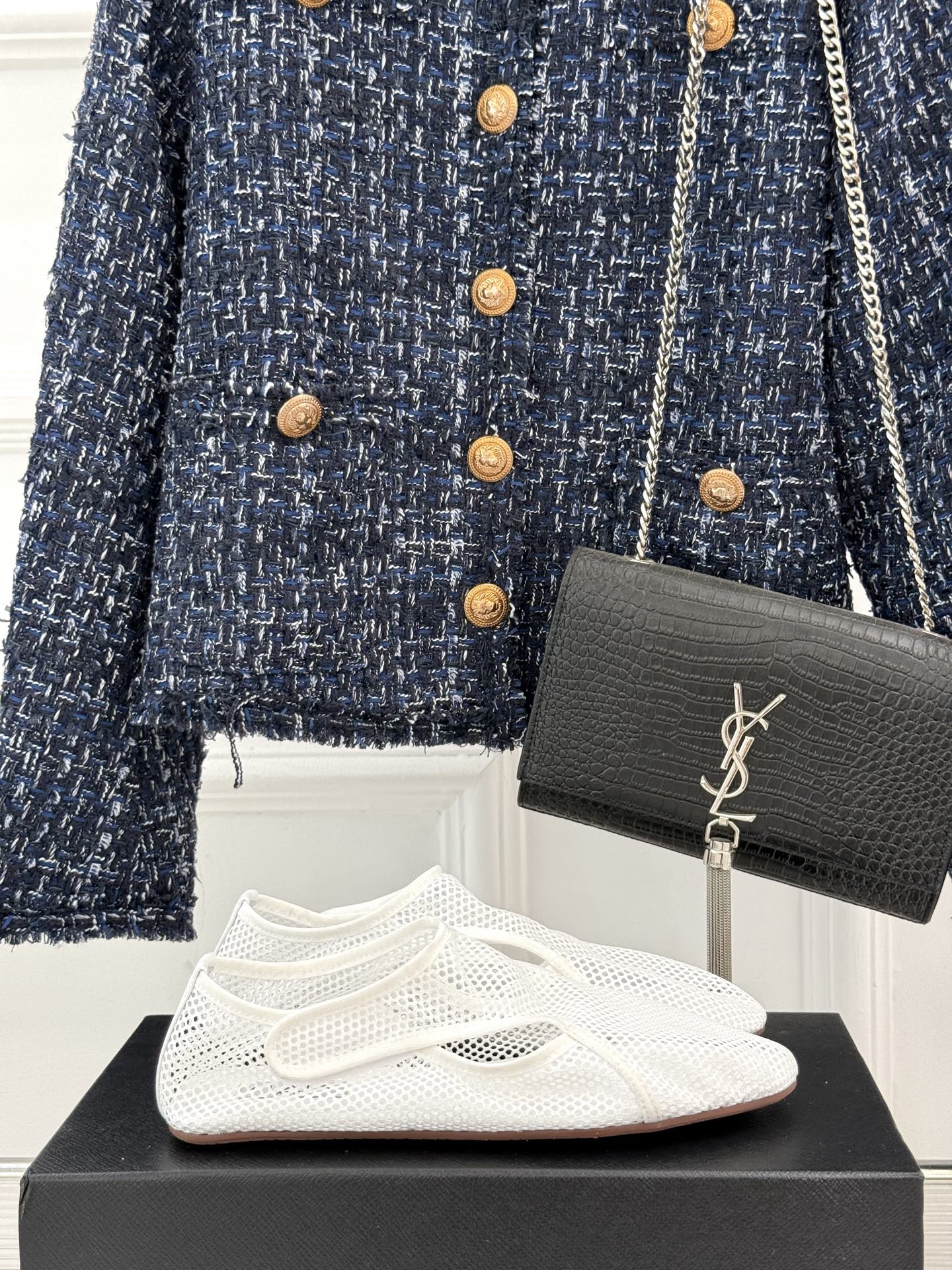 Optic White Slippers In Fishnet