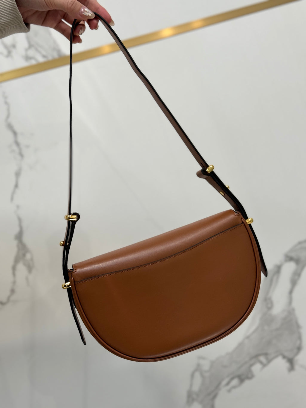 Cognac PA Leather Shoulder Bag With Flap