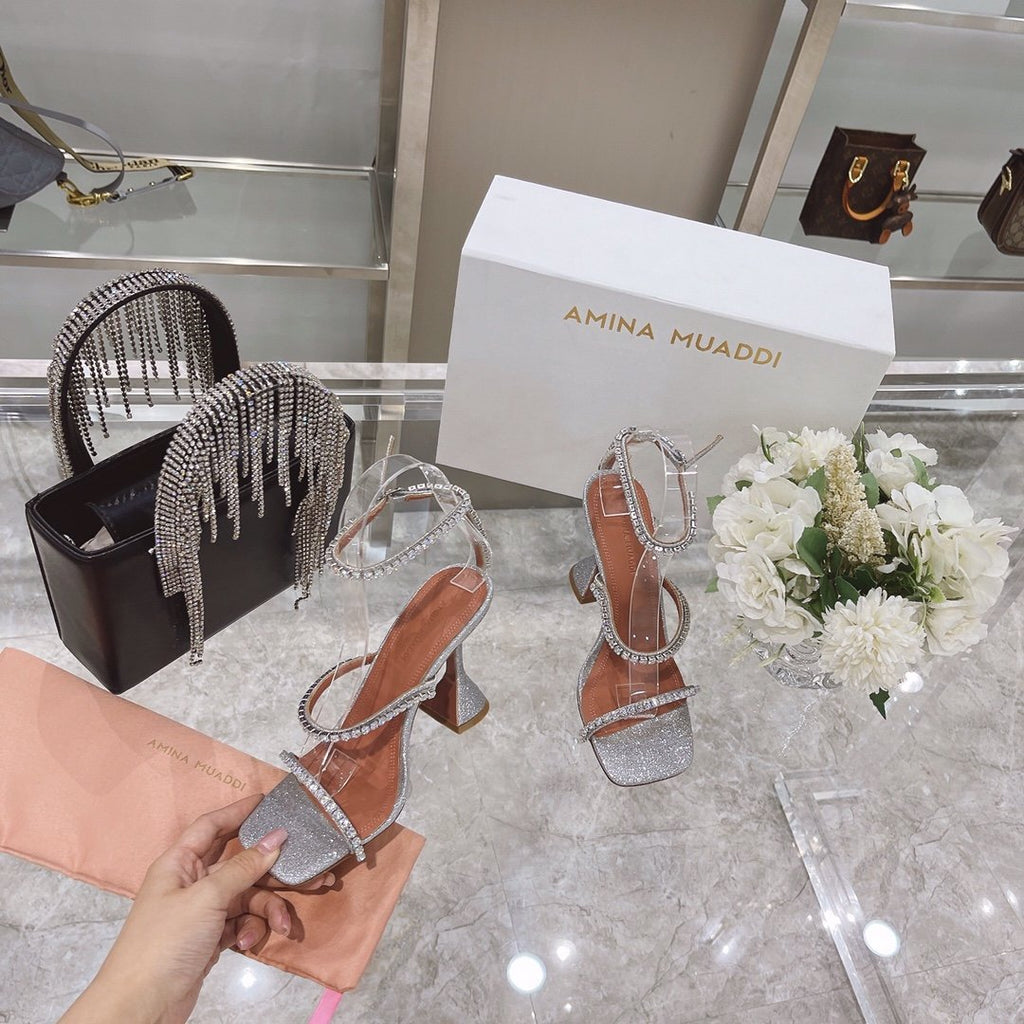 Silver AG embellished glitter sandals