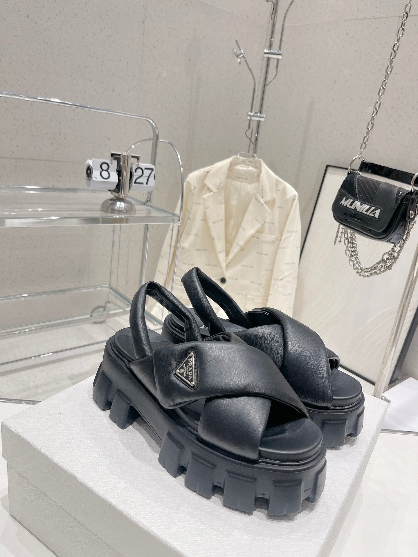 Black P monolith padded leather sandals