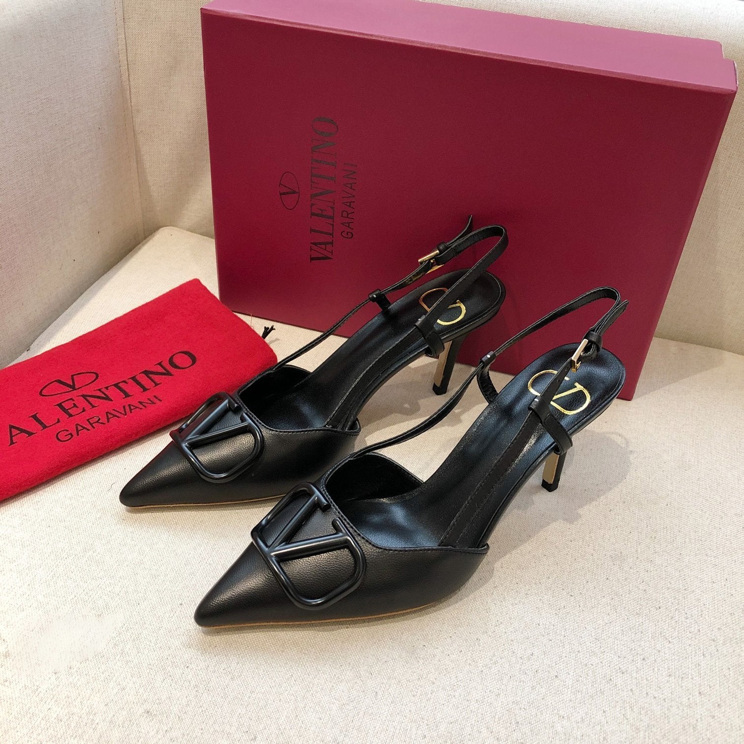 Black leather slingback pump 80 mm