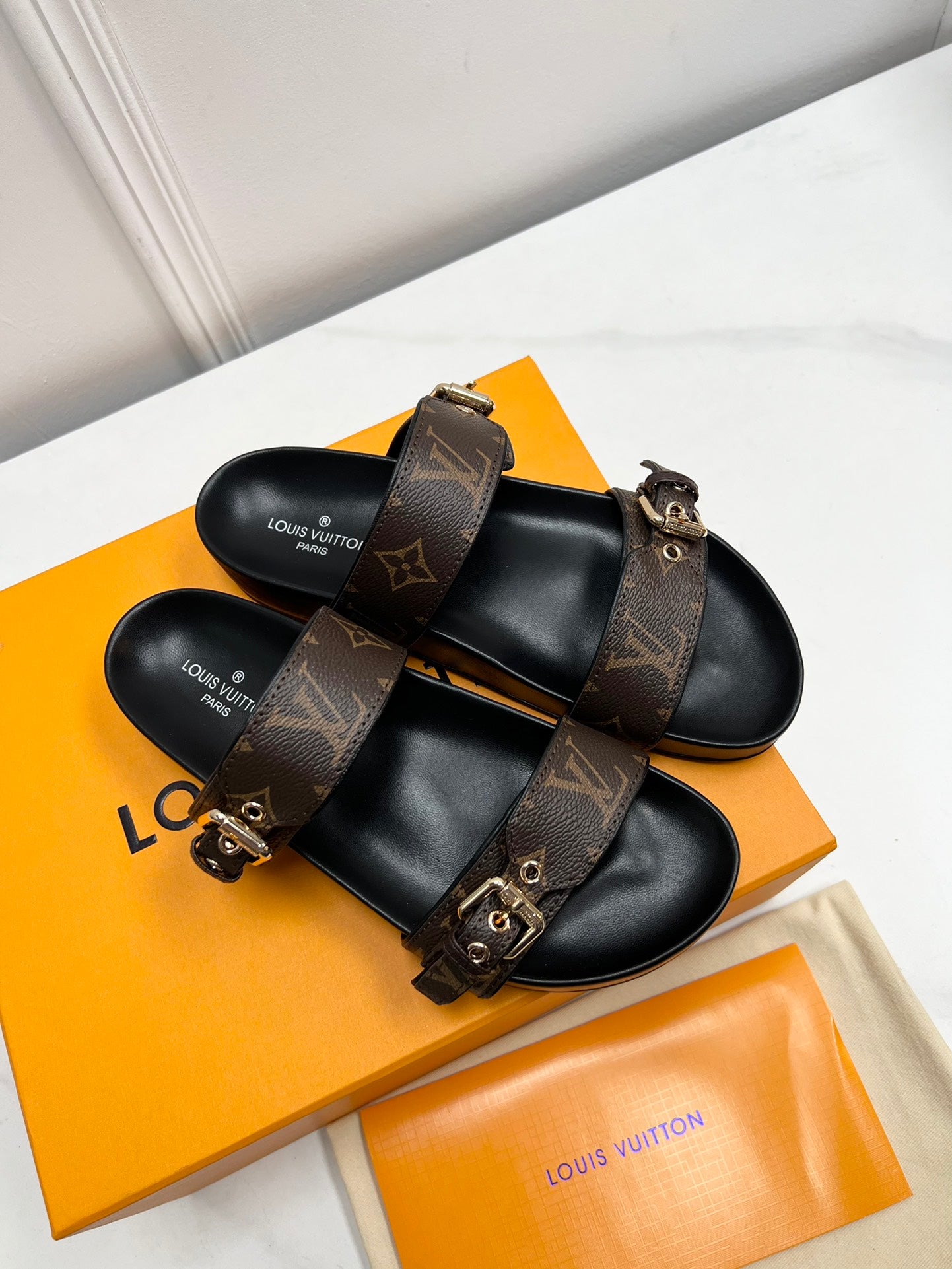 Patent canvas BD flat mule