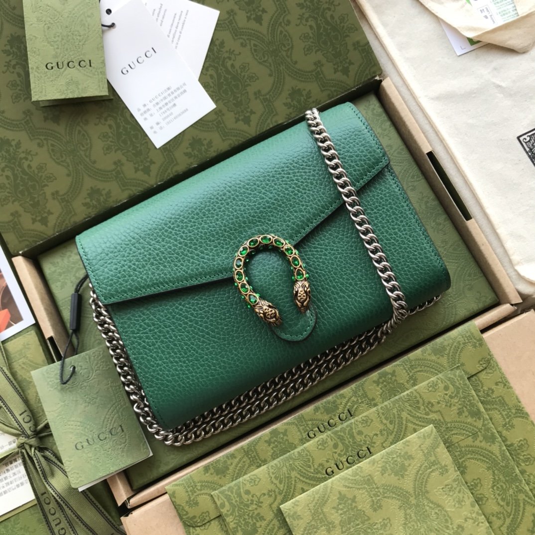 Emerald green DG mini leather chain wallet