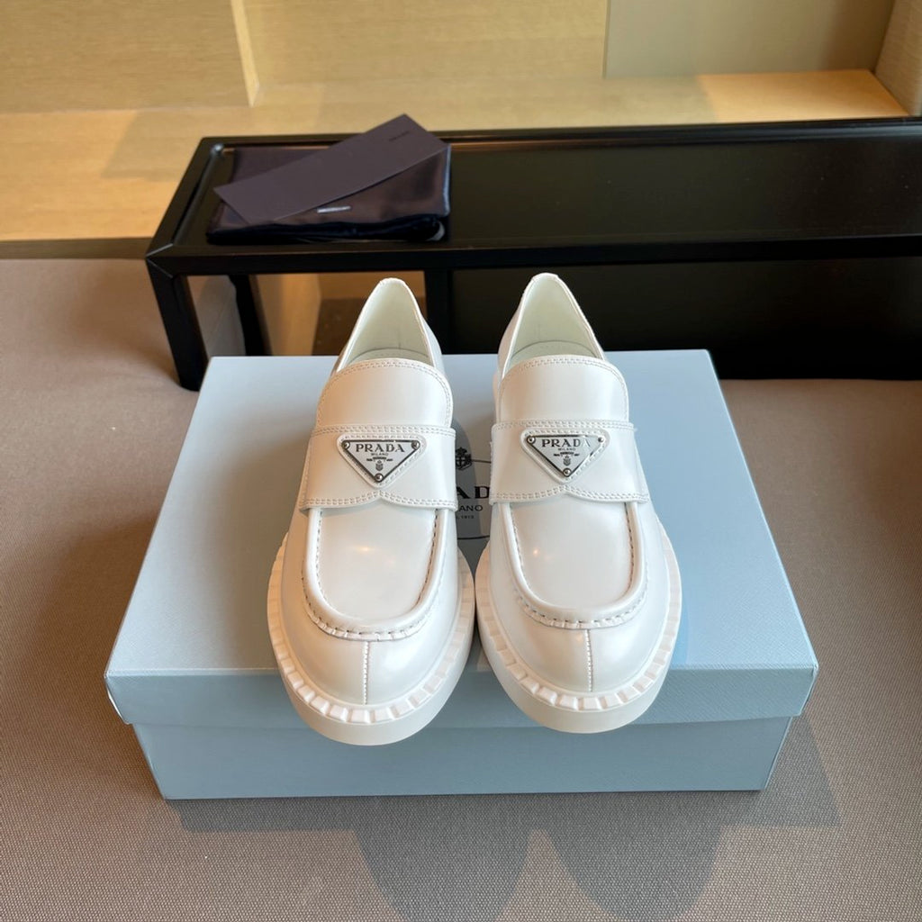 White brushed leather loafers