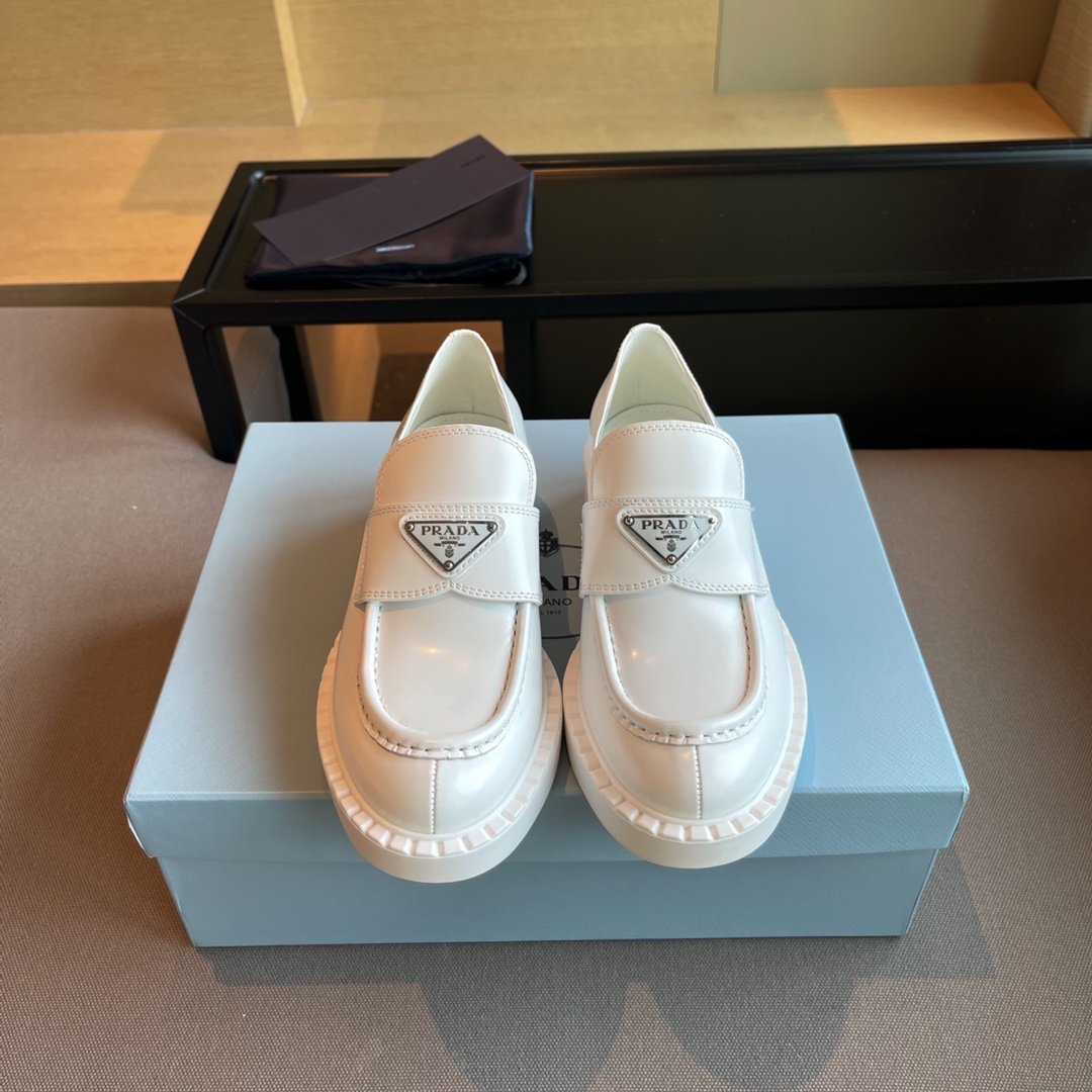 White brushed leather loafers