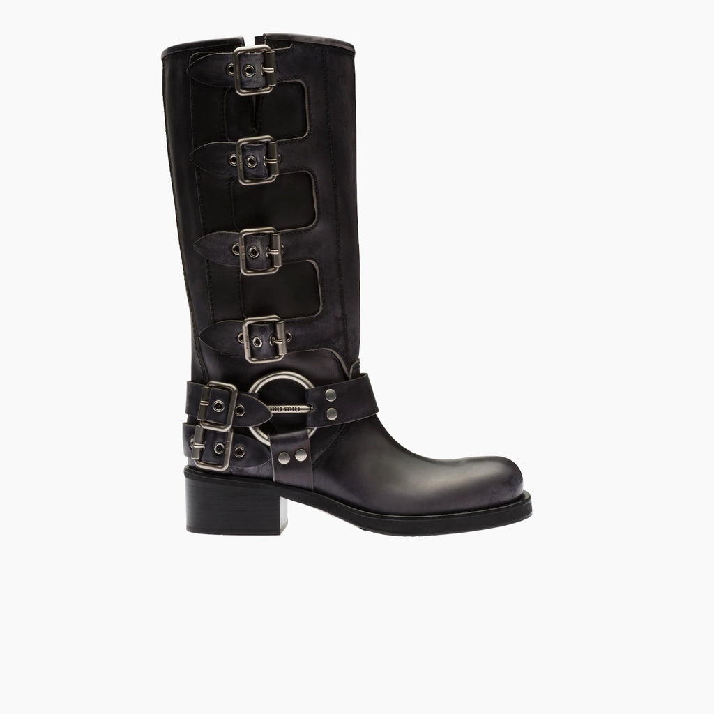 Black leather biker boots