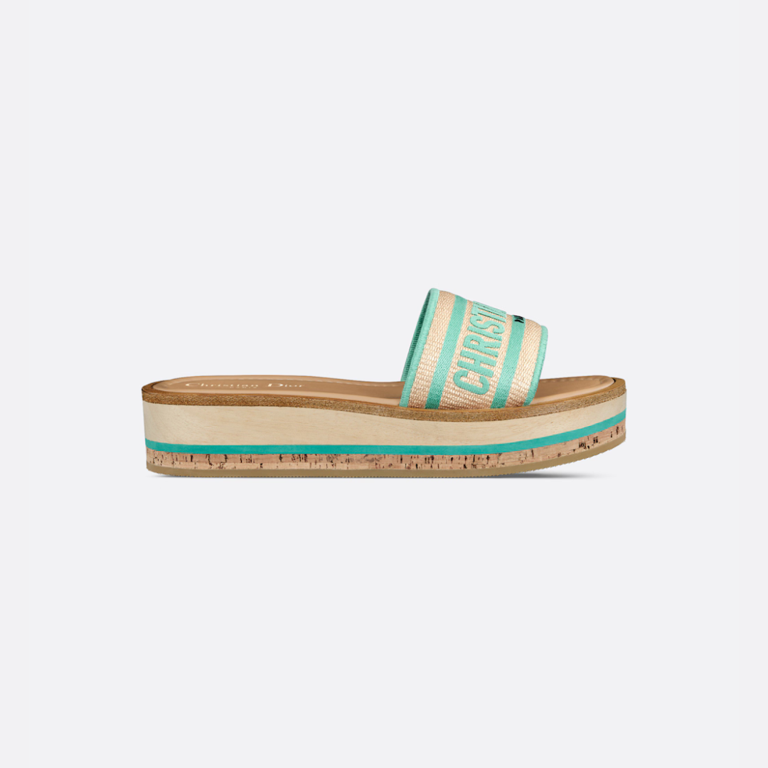 Natural Raffia & Aquamarina Embroidered DD Platform Slide