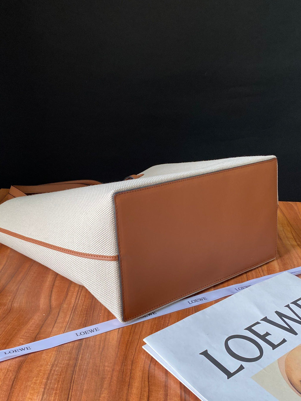 Ecru & tan small anagram tote bag