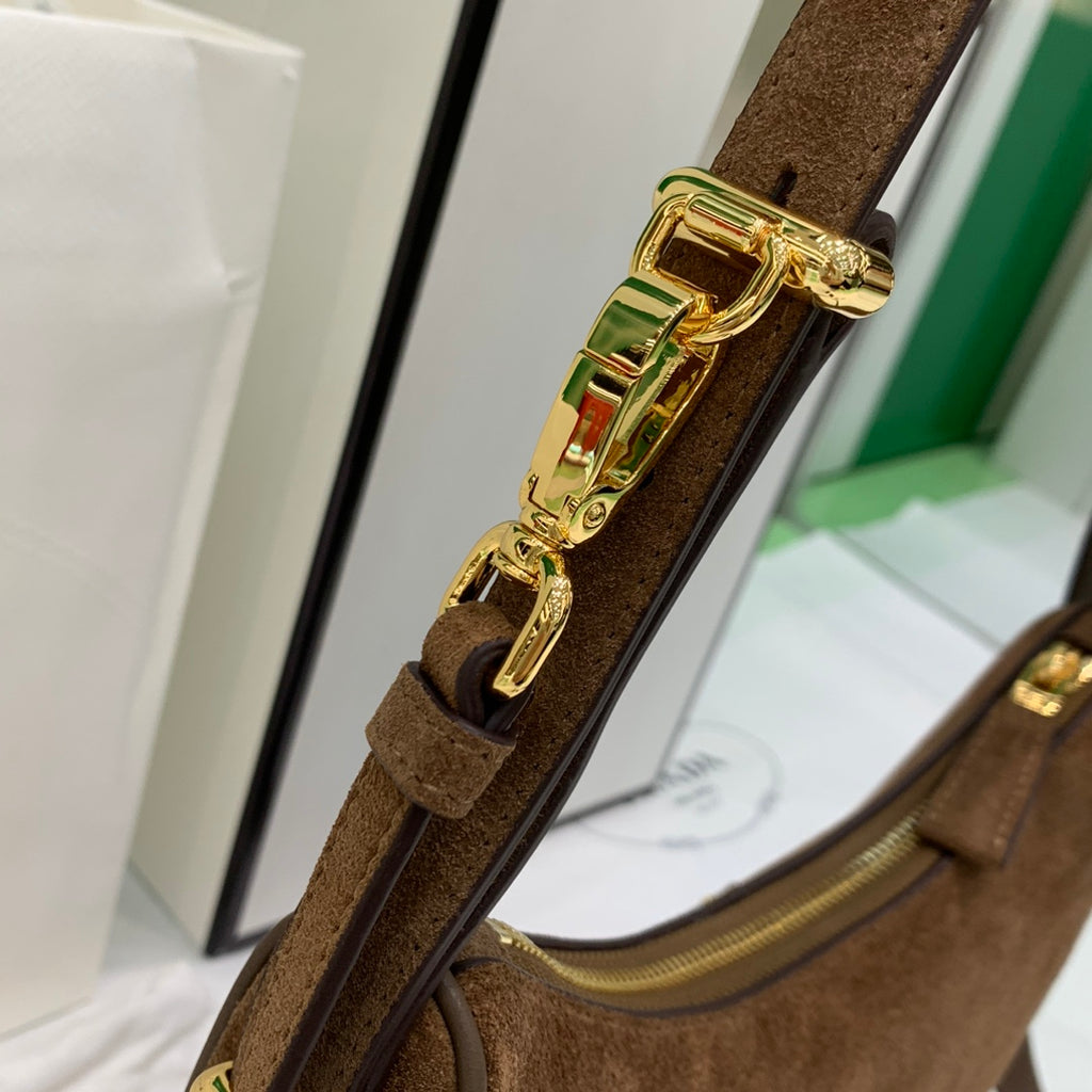 Cocoa Brown Arqué Suede Shoulder Bag