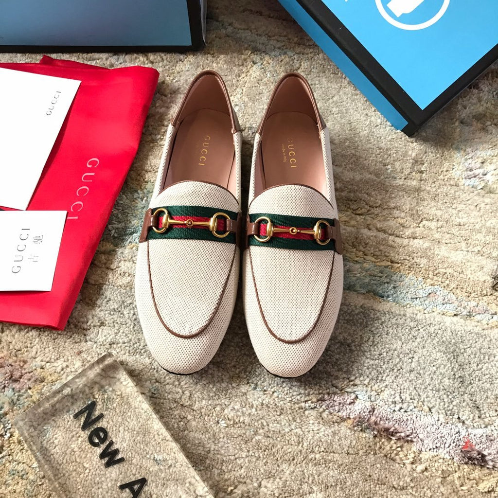 Beige & brown GB collapsible-heel loafers