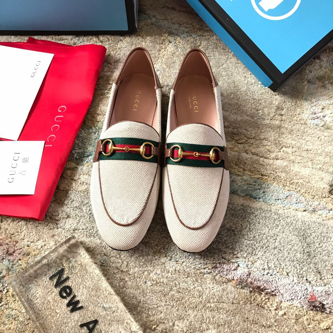 Beige & brown GB collapsible-heel loafers