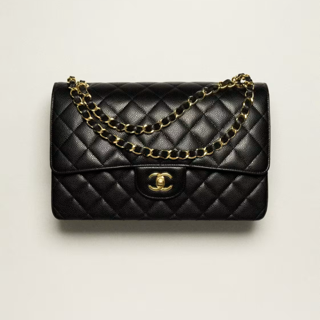 Black Classic Large C In Grained Leather