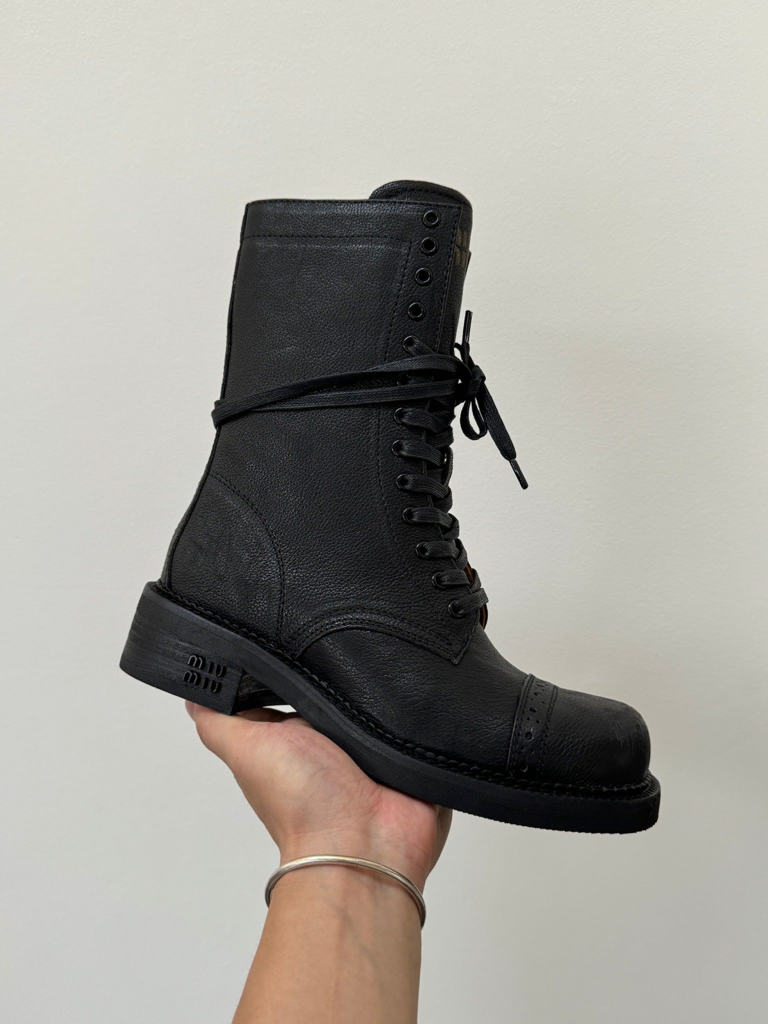 Black Leather Laced Booties