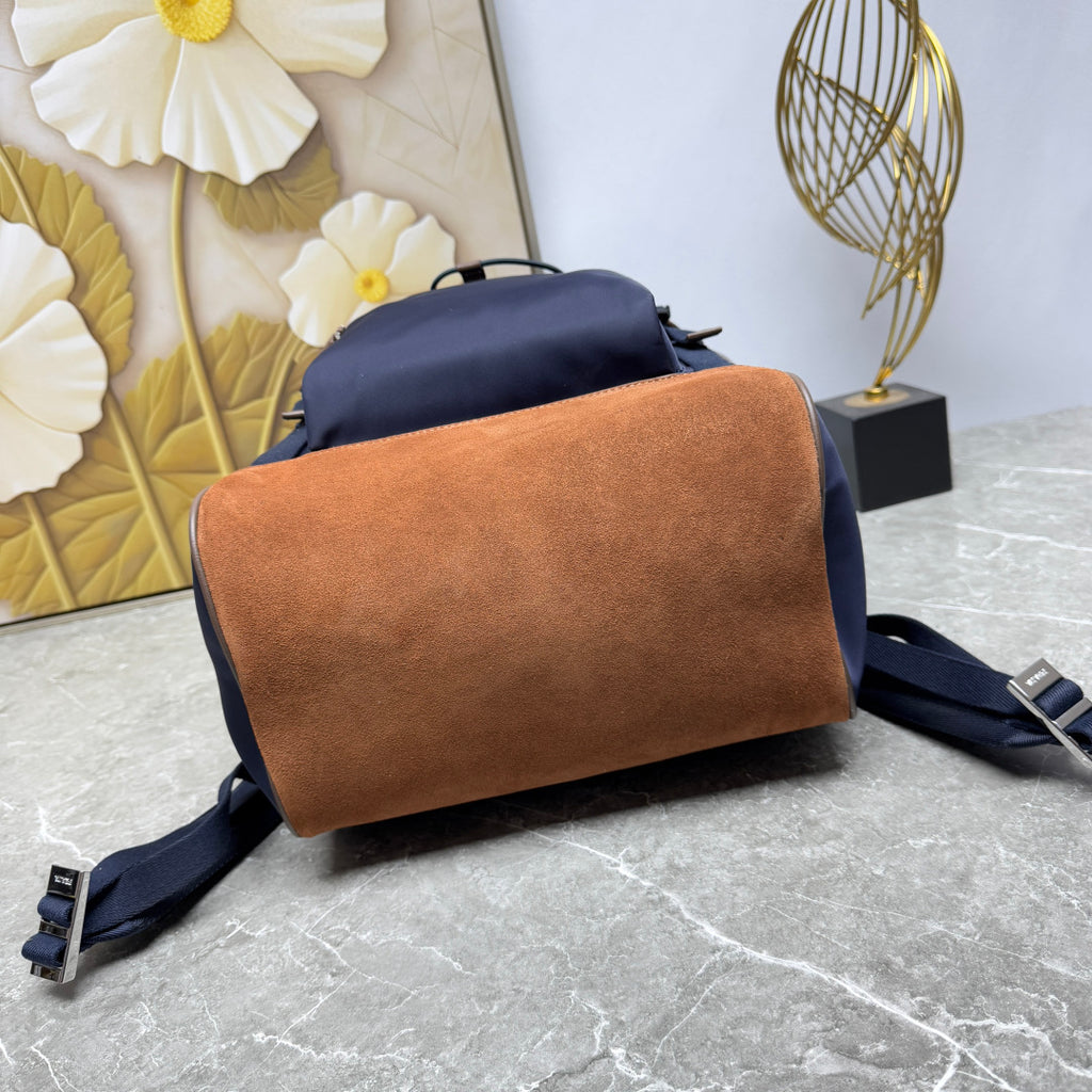 Blue/Coffee Re-Nylon & Leather Backpack