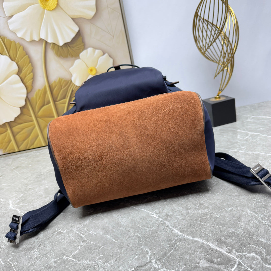 Blue/Coffee Re-Nylon & Leather Backpack