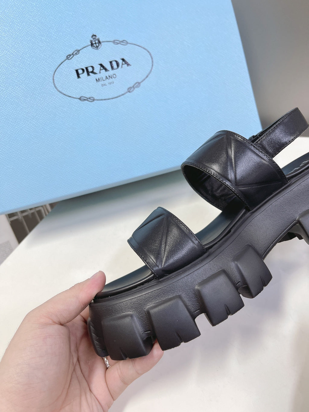Black PM Leather Sandals