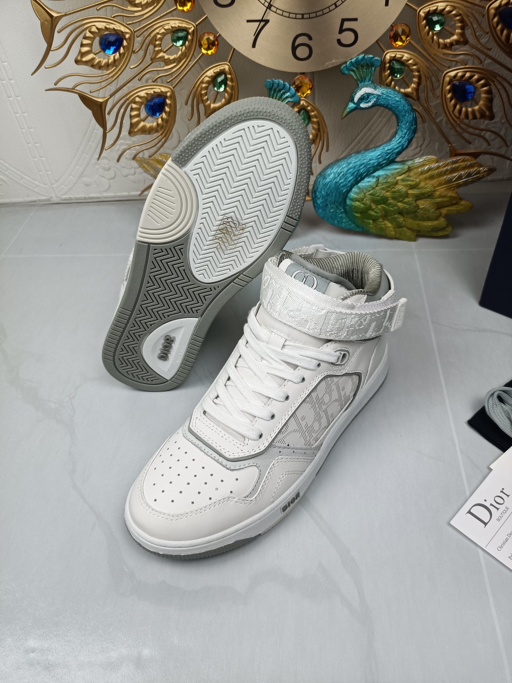 Women's White and gray DB mid-top sneaker