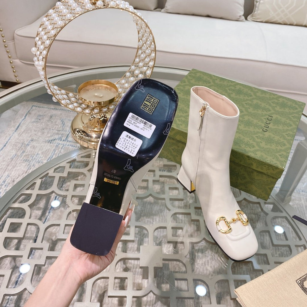 White GH mid-heel ankle boot