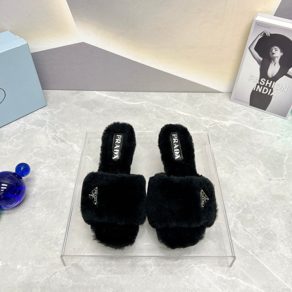 Black Shearling Sandals