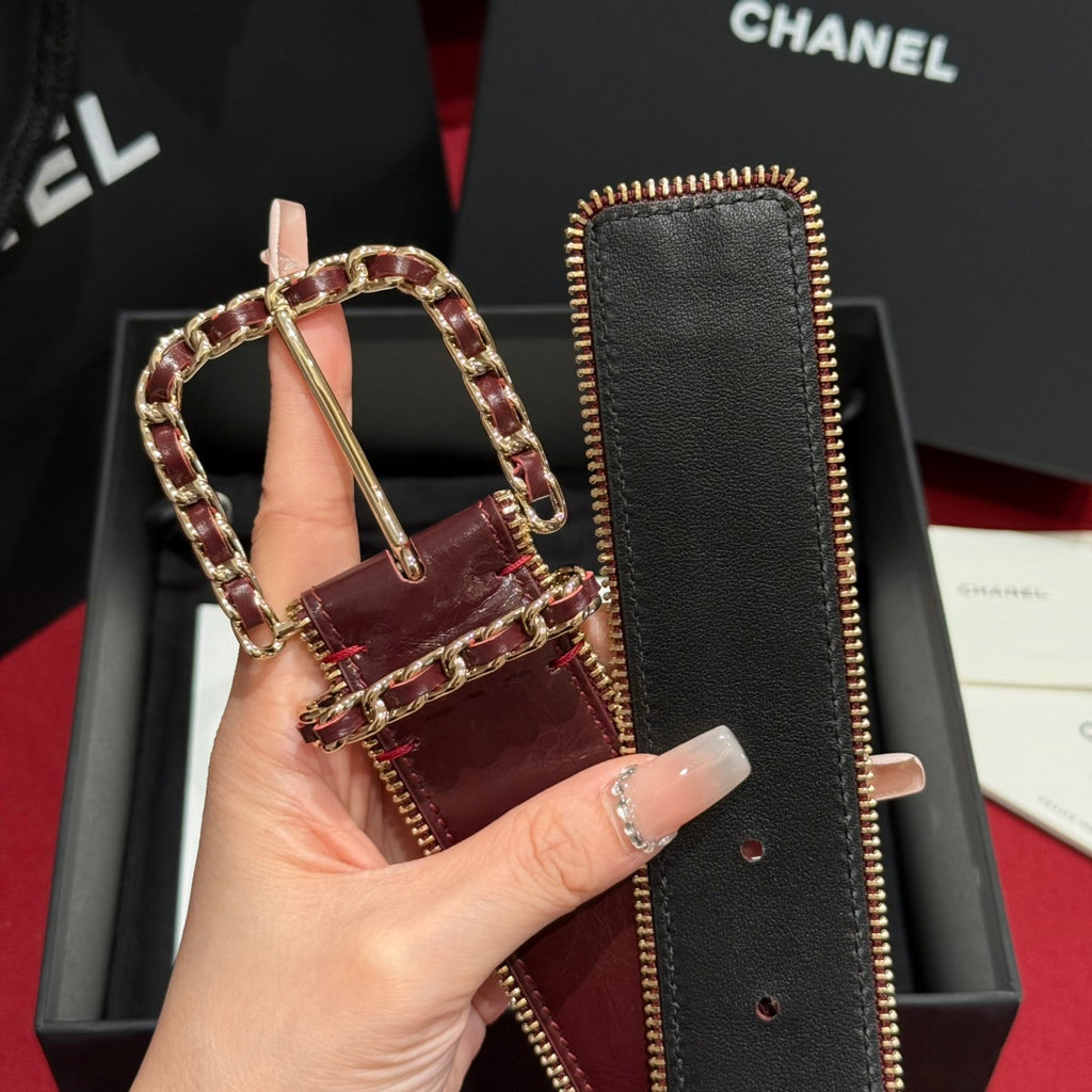 Burgundy & Gold Zipper Belt