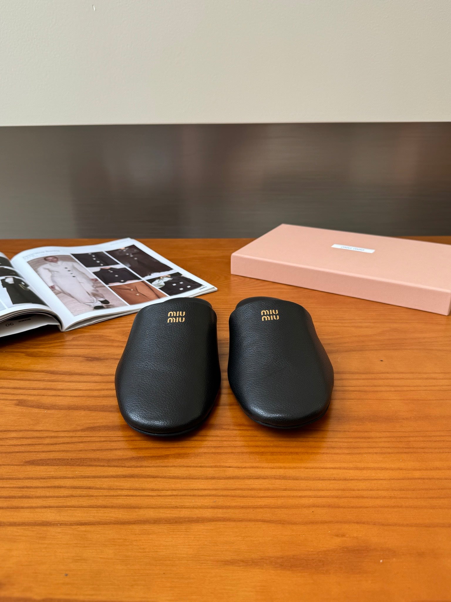 Black Leather Slippers